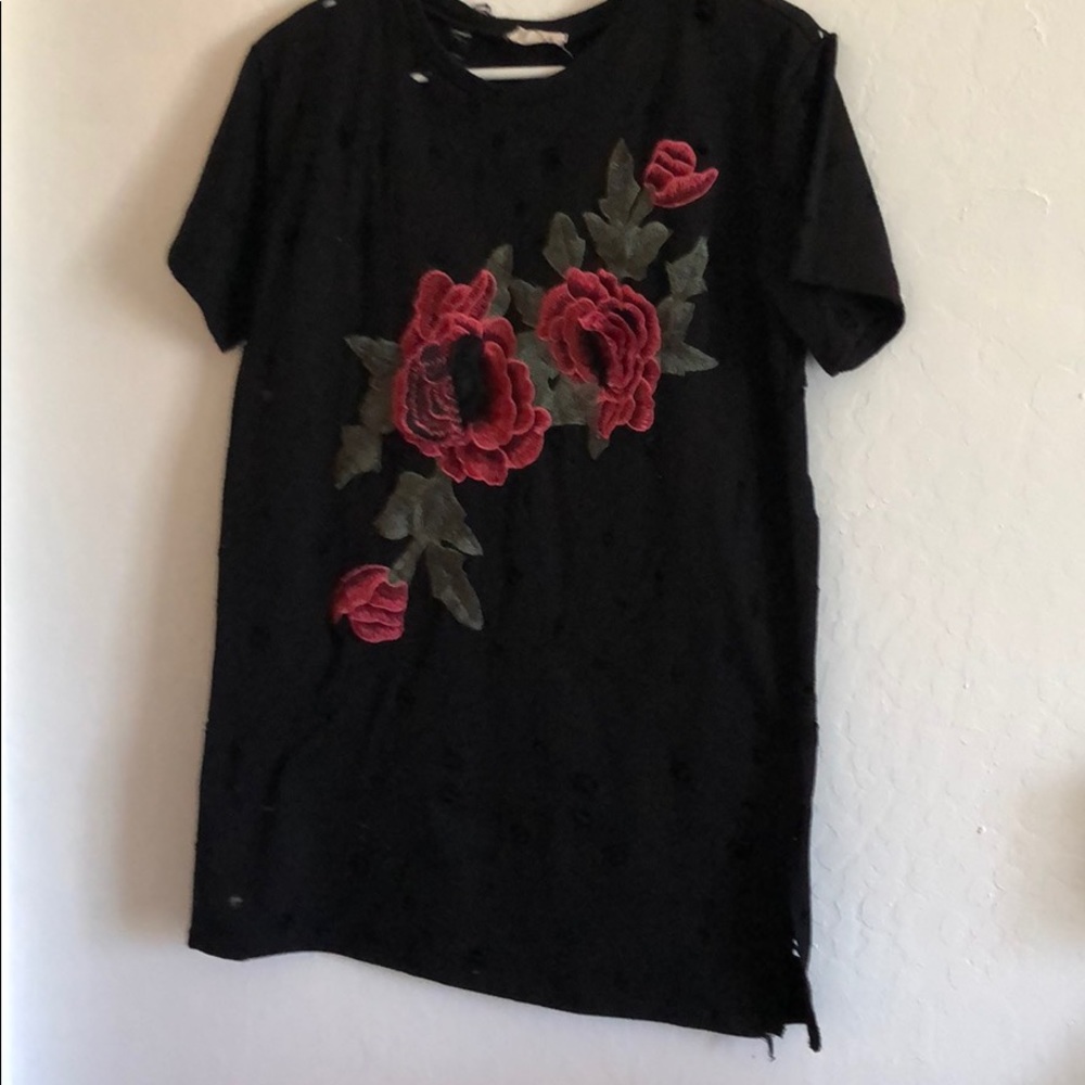 Black floral ripped T-shirt